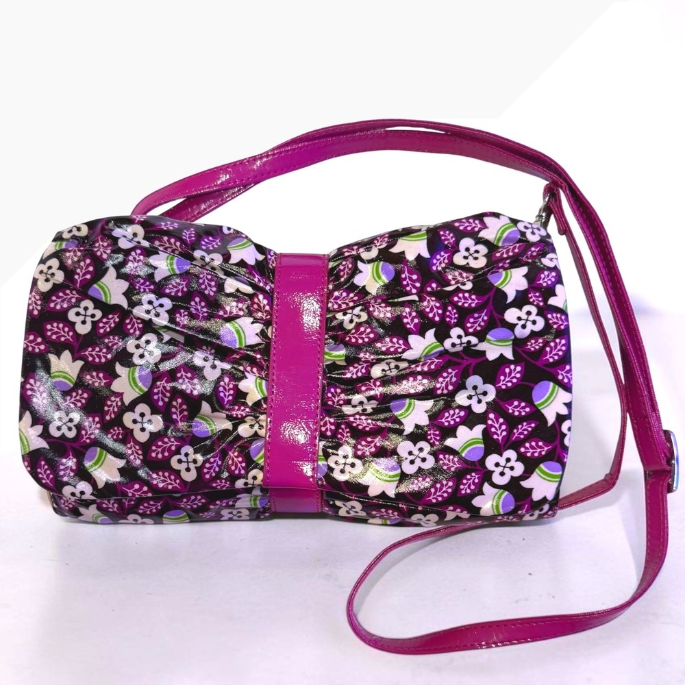 Vera Bradley Frill Concert Clutch Crossbody Bag Plum Petals Bow Purple Retired